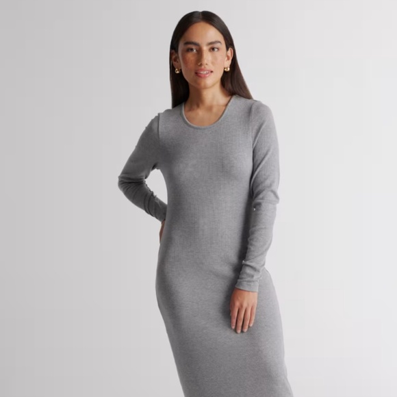 Quince Tencel Rib Knit Long Sleeve Dress - S - Light Grey - Picture 7 of 7